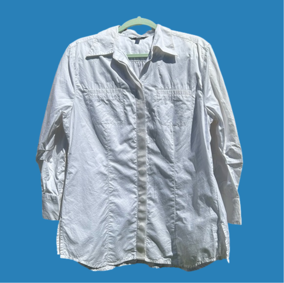 CAbi Tops - Sz L-CAbi white button up shirt with grosgrain details & elastic band in back
